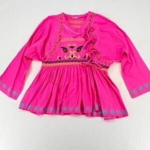 Frances Valentine Embroidered Pink Boho Tunic Top India XL